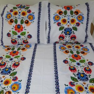 Pościel z kory 200x220 Łowicka Biało-Niebieska wzór 222a Nowość