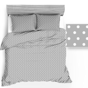 Pościel bawełniana 160x200 943E R115 szara w groszki białe