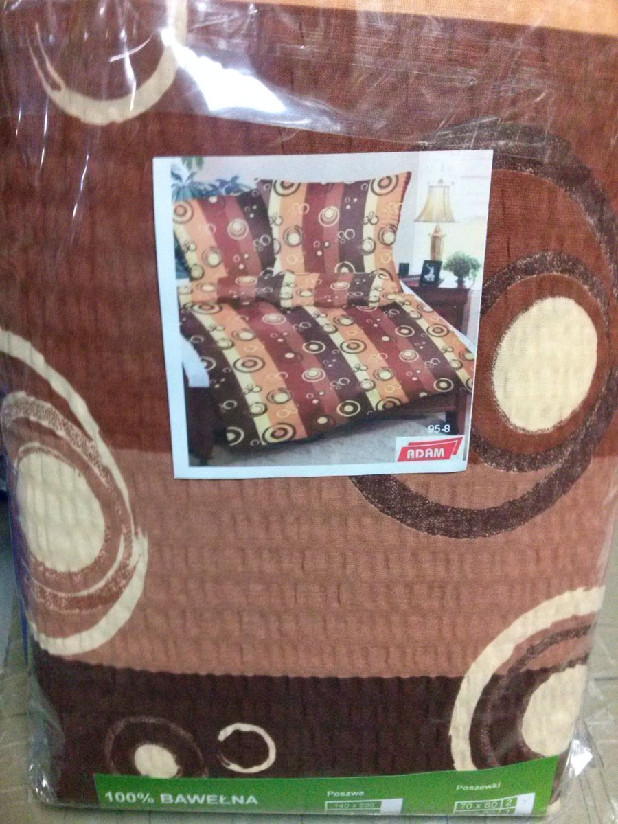 Pościel z kory 160x200 wzór 95/8 księżyce brązowe kółka na guziki 100% bawełna gruba - obrazek 3