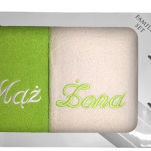 Komplet ręczników w pudełku 2 szt 70x140 Mąż i Żona Seledynowy Kremowy