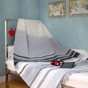 Koc bawełniany akrylowy 150x200 0488/8 biały szary grafitowy pasy narzuta pled