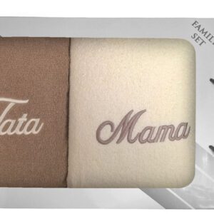 Komplet ręczników w pudełku 2 szt 70x140 Mama Tata kremowy beżowy