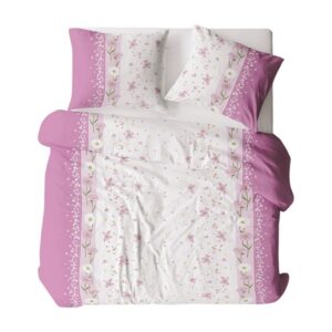 Pościel z kory 160x200 wzór 137/1 Kwiatki Różowo-Białe na guziki 100% bawełna gruba