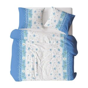 Pościel z kory 160x200 wzór 137/2 Kwiatki Niebiesko-Białe na guziki 100% bawełna gruba
