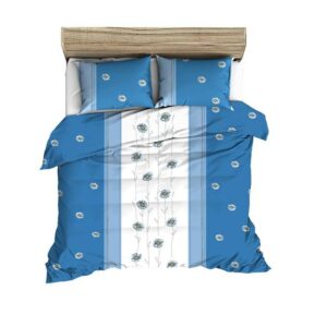 Pościel z kory 200x220 wzór 125/4 Margaretka stojąca niebieska na guziki 100% bawełna gruba