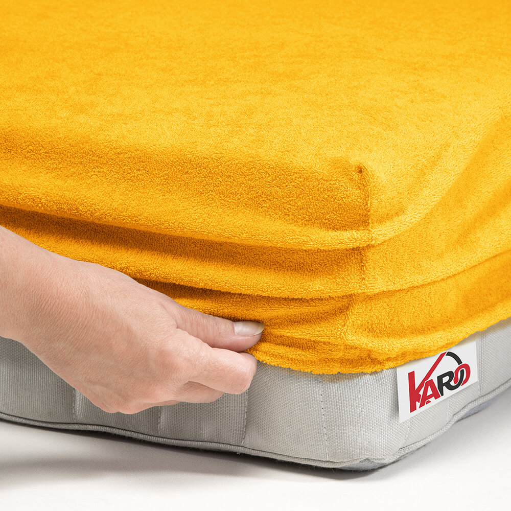 Prześcieradło frotte z gumką 200x220 musztardowe słoneczne 005 grube 200g/m2 KARO - obrazek 2