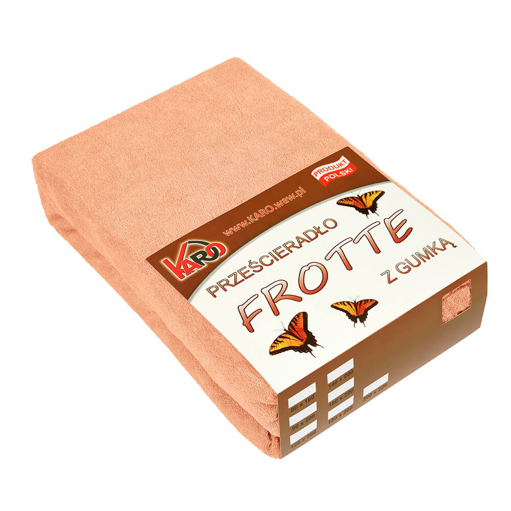 Prześcieradło frotte z gumką 120x200 morelowe 007 grube 200g/m2 KARO