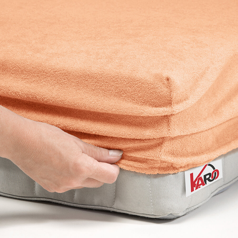 Prześcieradło frotte z gumką 120x200 morelowe 007 grube 200g/m2 KARO - obrazek 2