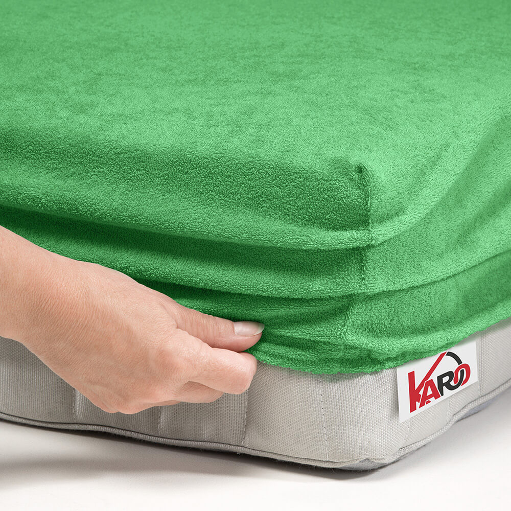 Prześcieradło frotte z gumką 120x200 zielone groszkowe 015 grube 200g/m2 KARO - obrazek 2