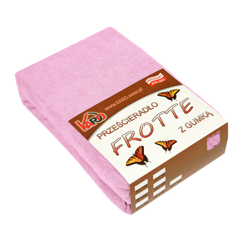 Prześcieradło frotte z gumką 120x200 różowe jasne 018 grube 200g/m2 KARO