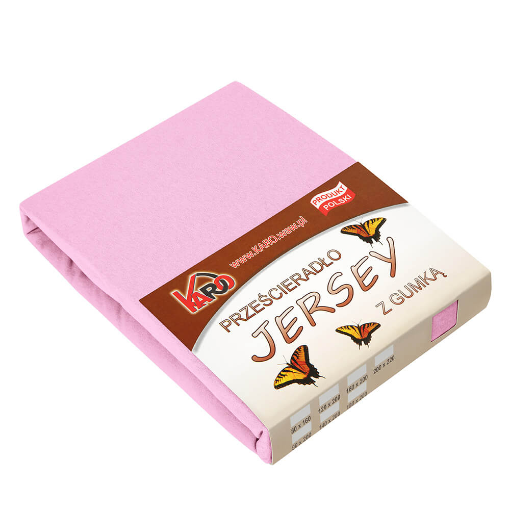 Prześcieradło jersey z gumką 180x200 różowe jasne 018 grube 150g/m2 KARO