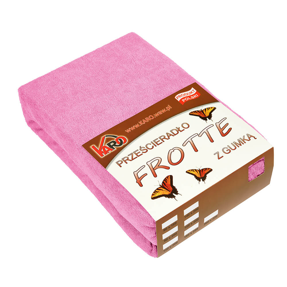 Prześcieradło frotte z gumką 180x200 różowe 020 grube 200g/m2 KARO
