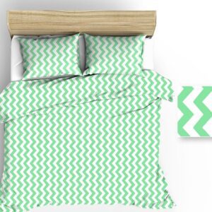 Pościel bawełniana 160x200 R020 biała zygzak seledynowy 66N