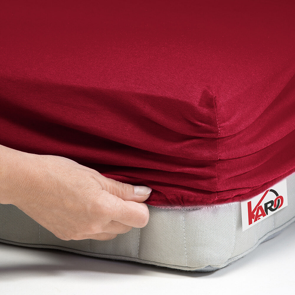 Prześcieradło jersey z gumką 90x200 bordowe 026 grube 150g/m2 KARO - obrazek 2