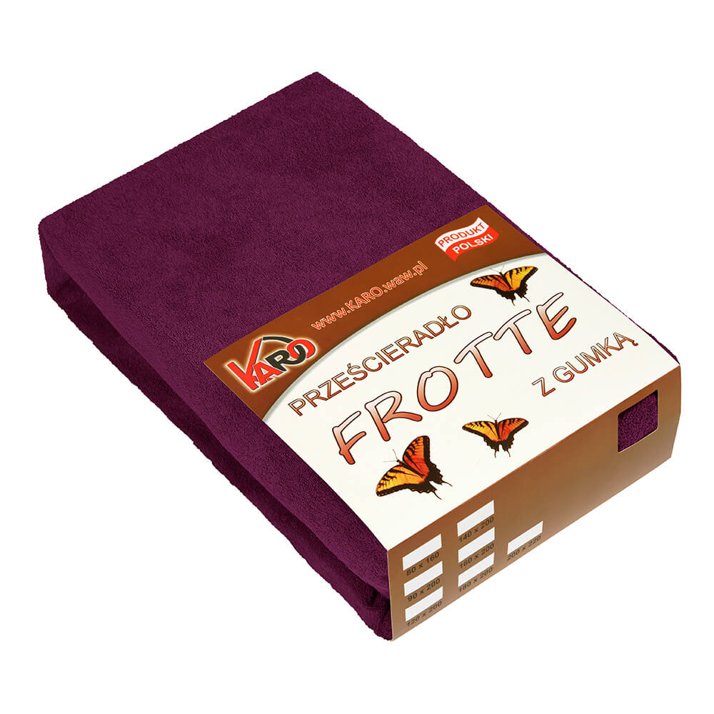 Prześcieradło frotte z gumką 200x220 śliwkowe 027 grube 200g/m2 KARO