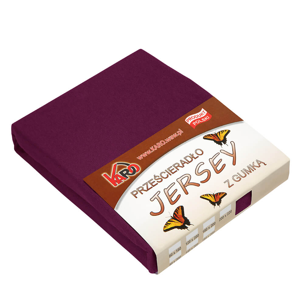 Prześcieradło jersey z gumką 180x200 śliwkowe 027 grube 150g/m2 KARO