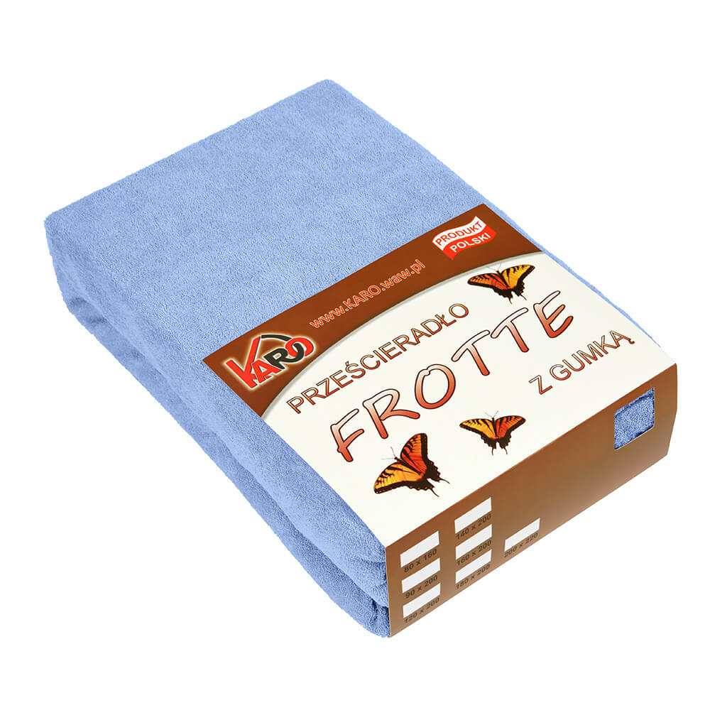 Prześcieradło frotte z gumką 160x200 błękitne 028 grube 200g/m2 KARO