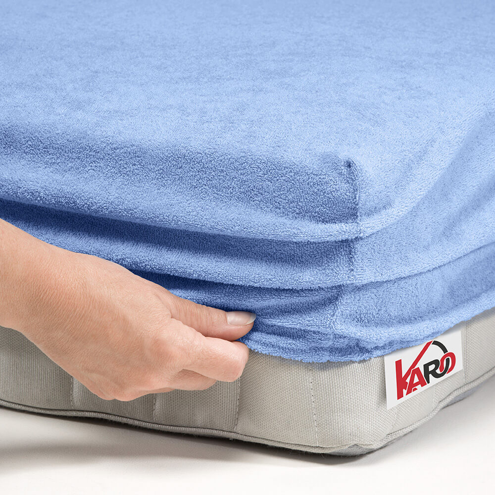 Prześcieradło frotte z gumką 160x200 błękitne 028 grube 200g/m2 KARO - obrazek 2