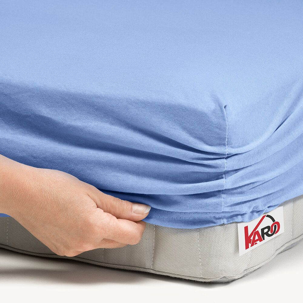 Prześcieradło jersey z gumką 160x200 błękitne 028 grube 150g/m2 KARO - obrazek 2