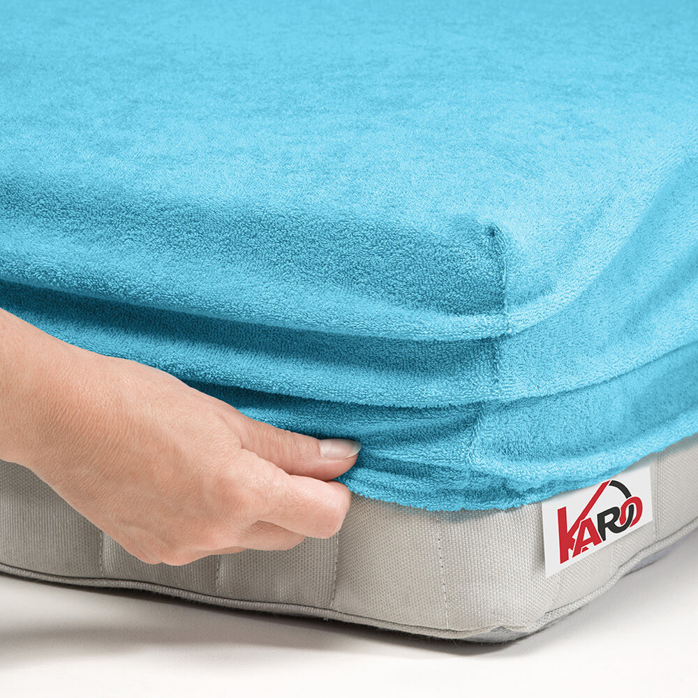 Prześcieradło frotte z gumką 120x200 turkusowe 030 grube 200g/m2 KARO - obrazek 2