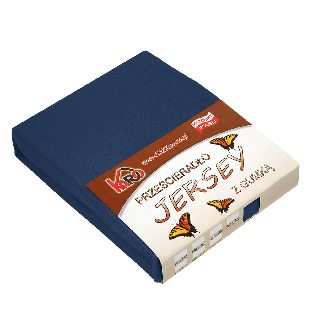 Prześcieradło jersey z gumką 200x220 granatowe 034 grube 150g/m2 KARO
