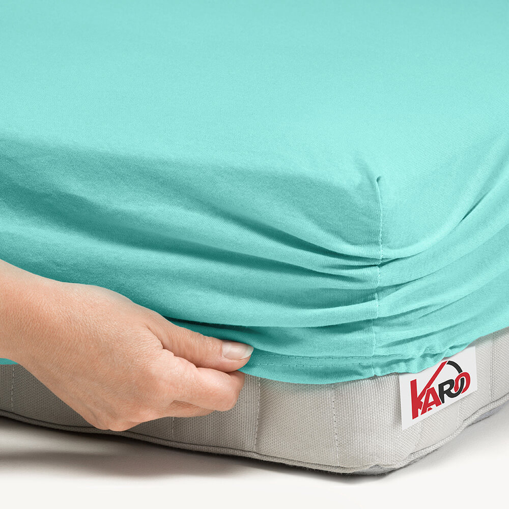 Prześcieradło jersey z gumką 90x200 miętowe 054 grube 150g/m2 KARO - obrazek 2