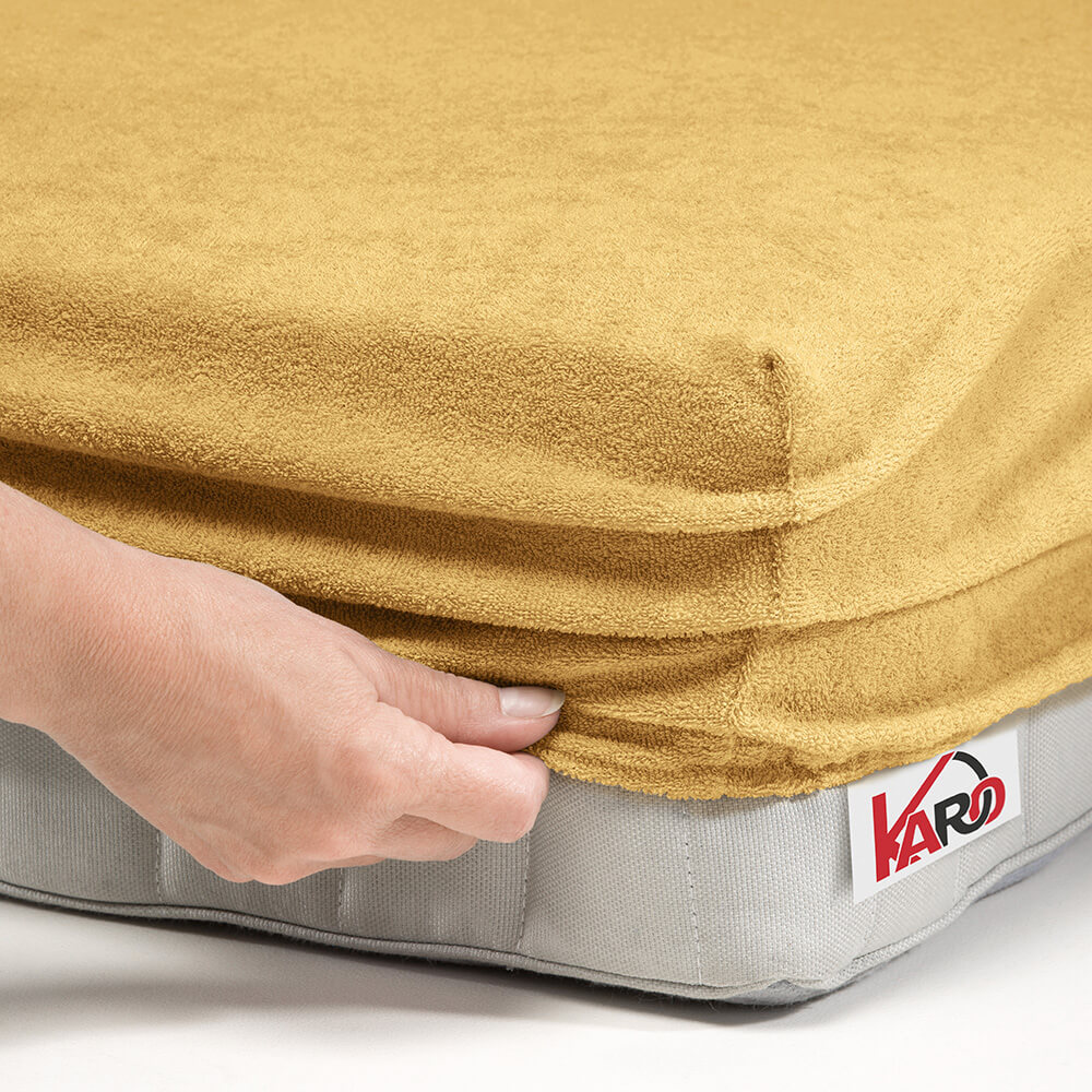 Prześcieradło frotte z gumką 160x200 musztardowe piaskowe 056 grube 200g/m2 KARO - obrazek 2