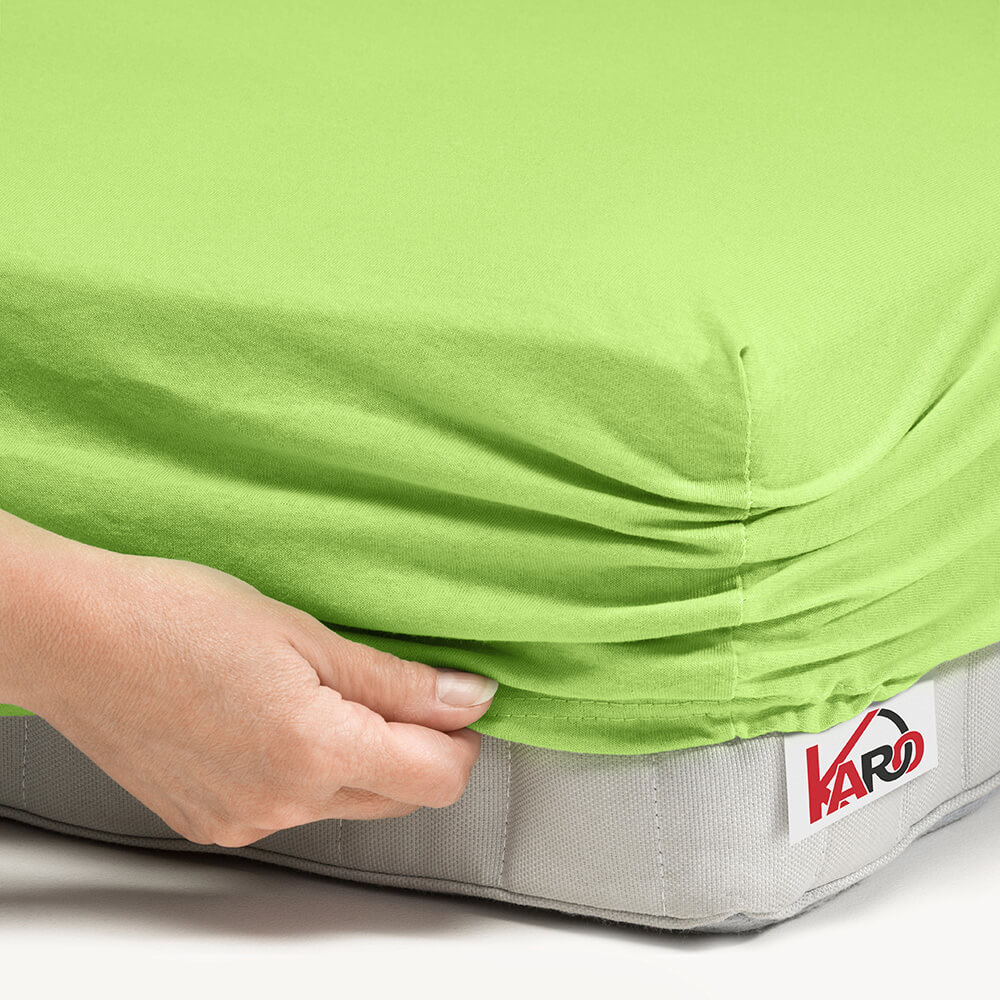 Prześcieradło jersey z gumką 160x200 limonkowe 058 grube 150g/m2 KARO - obrazek 2