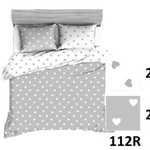 Pościel bawełniana 160x200 R112 biała szara serca serduszka 275D 274D