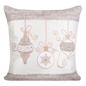 Poszewka dekoracyjna 40x40 Lou świąteczna beżowa złota