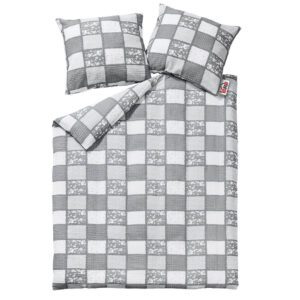 Pościel z kory 140x200 wzór 167 Paczłork falbanka szara biała na guziki 100% bawełna gruba