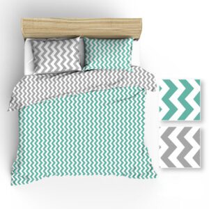 Pościel bawełniana 200x220 R002 biała zygzak szary miętowy 65N 66N