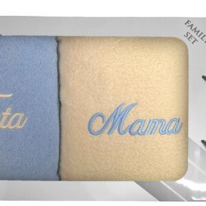 Komplet ręczników w pudełku 2 szt. 70x140 Mama Tata kremowy błękitny 05
