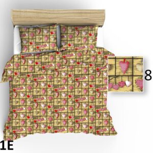 Pościel z kory 160x200  beżowa serca czerwone różowe  na zamek