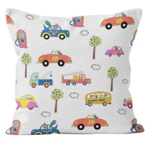 Poszewka bawełniana 40x40 1436E biała Auta pojazdy policja straż pożarna 226N