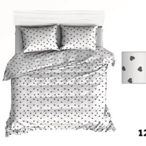 Pościel bawełniana 100x135 R120 biała serca serduszka szare 274D