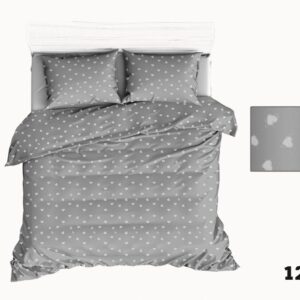 Pościel bawełniana 90x120  szara serca serduszka białe