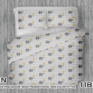 Pościel bawełniana 160x200 Słoniki szare zygzak biały parasol żółty