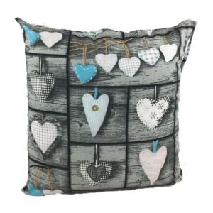 Poszewka bawełniana 40x40 1113E szara serca niebieskie obustronna