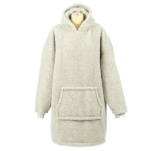 Bluza wełniana merynos szara jasna Uniwersalna Hoodie z kapturem i dużą kieszenią