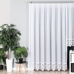 Firana 300x250 Felicja biała ze wzorem na samym dole na prosto żakardowa gotowa 018989/FBP/001/300250/1