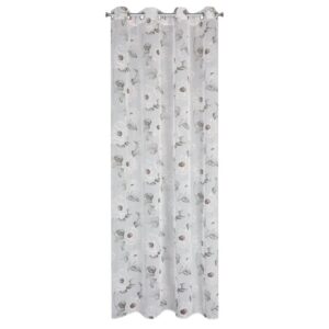 Firana 140x250 Bessy biała różowa szara kwiaty gotowa na przelotkach Eurofirany E12
