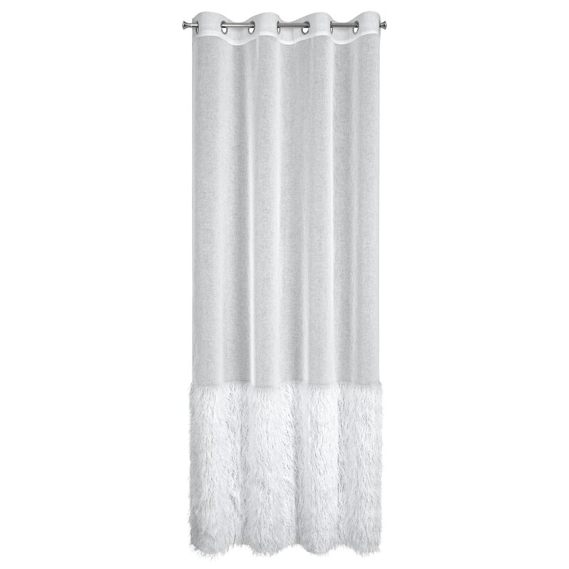 Firana gotowa 140x250 Margaret 6 biała zdobiona moherową nicią gotowa na przelotkach Eurofirany