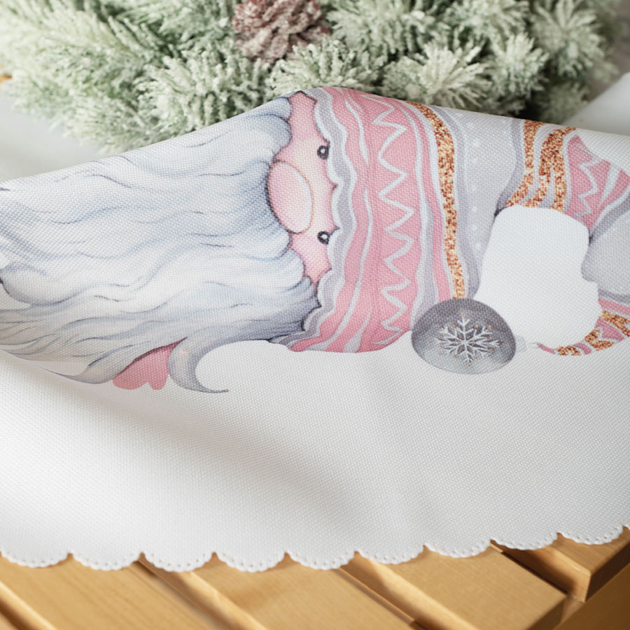 Bieżnik świąteczny wodoodporny 38x160 Gnom różowy szary - obrazek 3