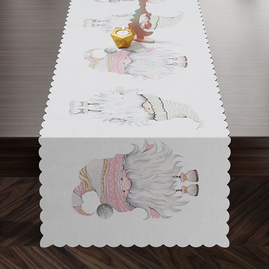 Bieżnik świąteczny wodoodporny 38x160 Gnom różowy szary - obrazek 2