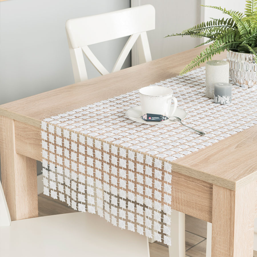 Jasmina Bieżnik gipiurowy, kolor biały 001 z lurexem, rozmiar 40x140cm