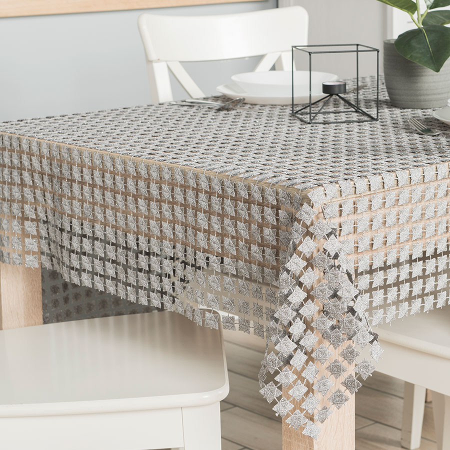 Jasmina Obrus gipiurowy, szary 005 z lurexem, rozmiar 140x220cm