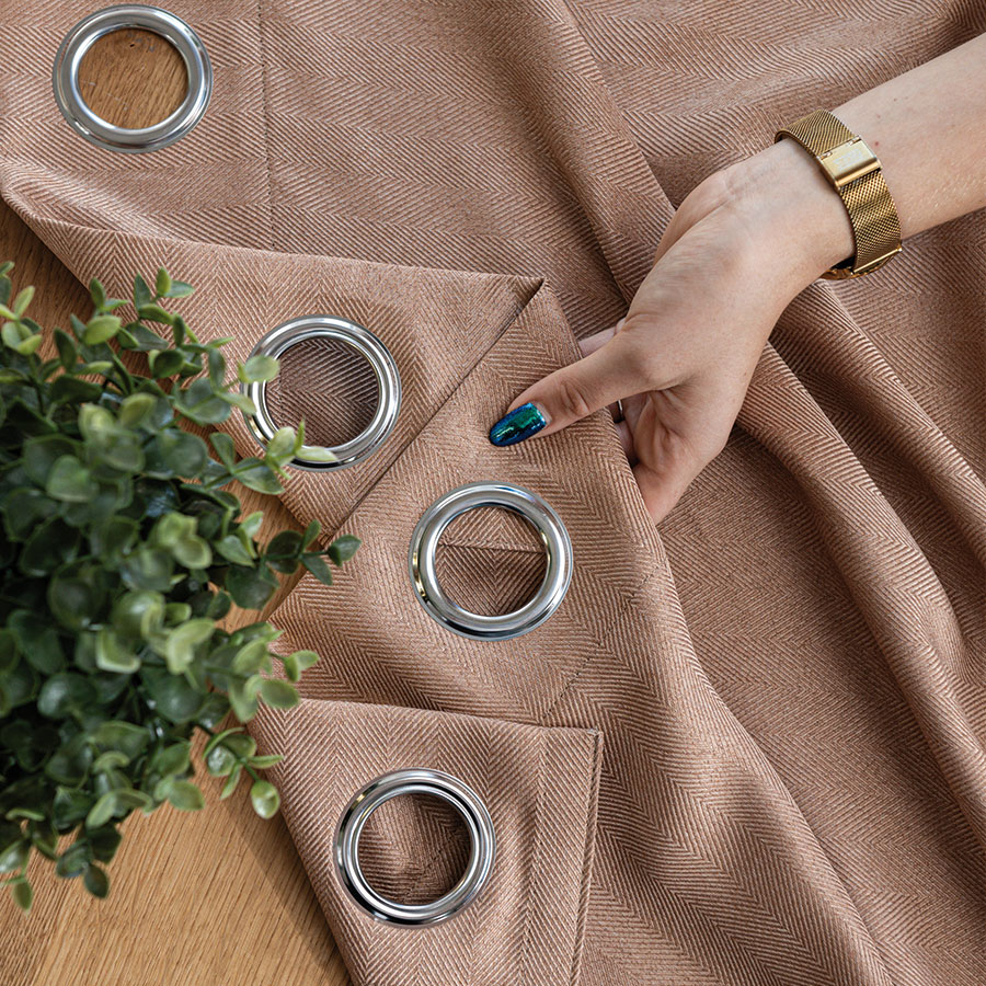 JODEŁKA Zasłona gotowa na przelotkach, szerokość 140cm x wysokość 250cm, kolo ciemny beżowy