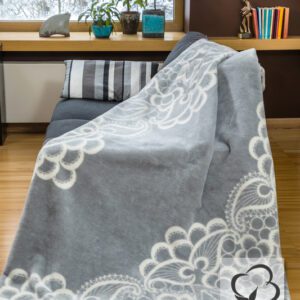 Koc bawełniany akrylowy 150x200 1001/1 szary biały koronka narzuta pled