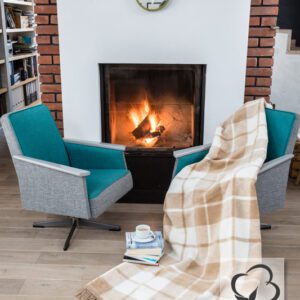 Koc bawełniany akrylowy 150x200 1012/1 krata beżowa kremowa narzuta pled